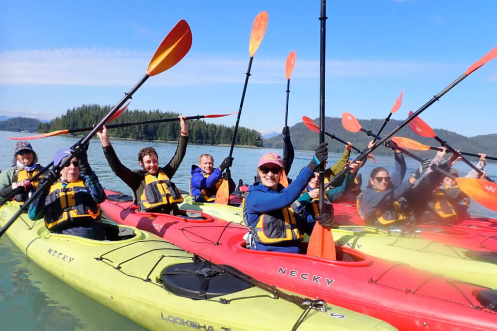 Guests kayaking among the Blashkee Islands