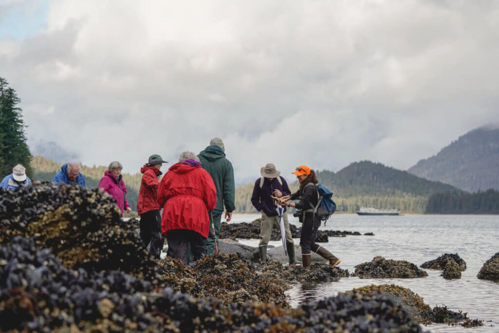 Guests along the shore of Icy Strait